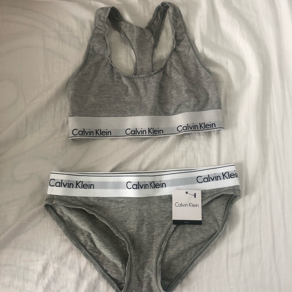 Grey Calvin Klein Sports bra and Underwear set